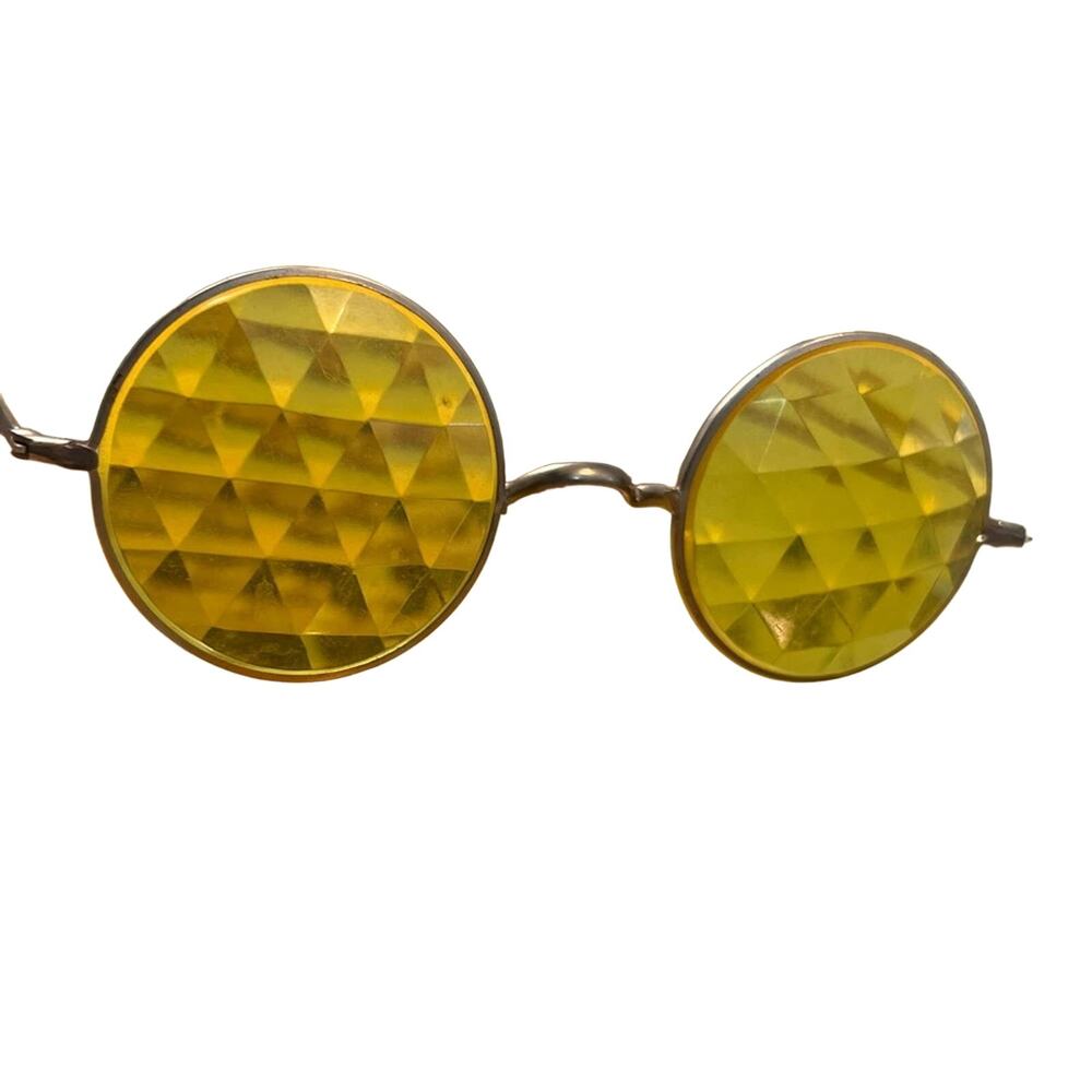 Vintage Refraction Kaleidoscope Trippy Round Glasses - Yellow